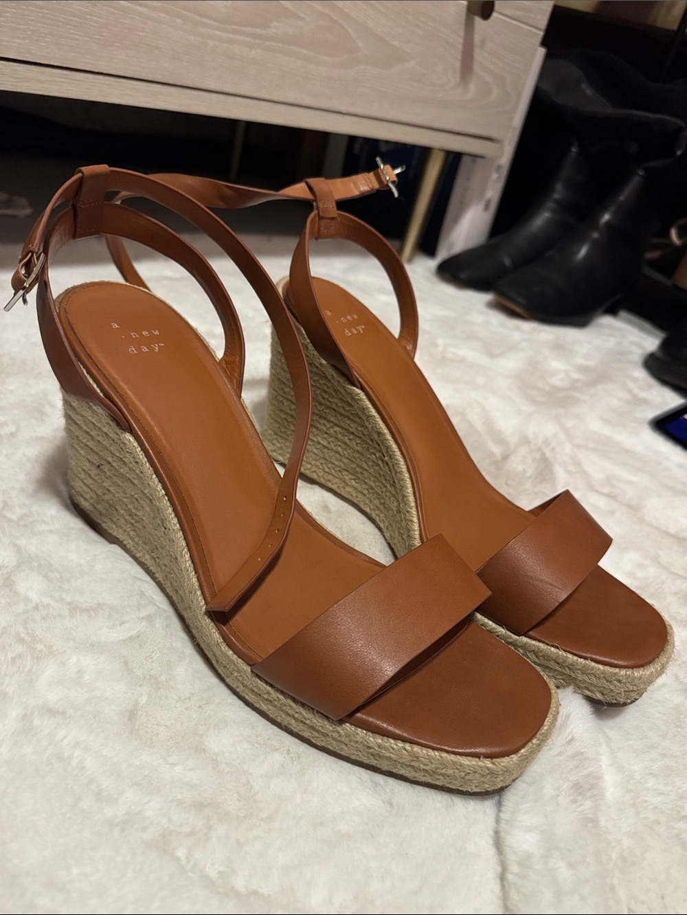 Cognac Tan Wedge Sandals